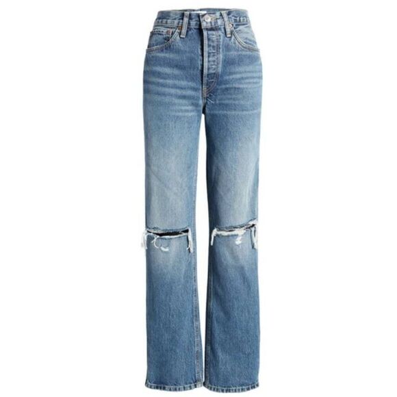 RE/DONE 90s High Rise Loose Fit Jeans 30 Distressed NWT Straight Leg Cotton Butt - Picture 2 of 9